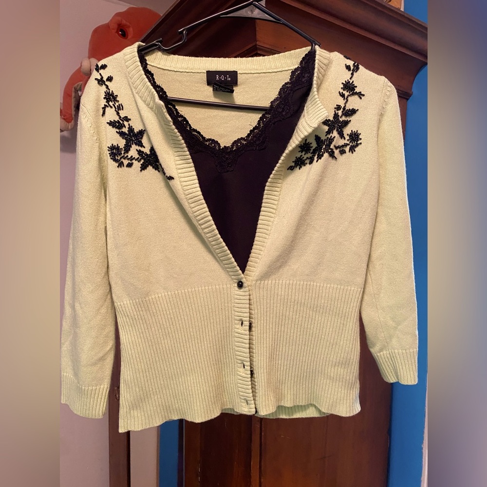 R-Q-T light green beaded cardigan with cami